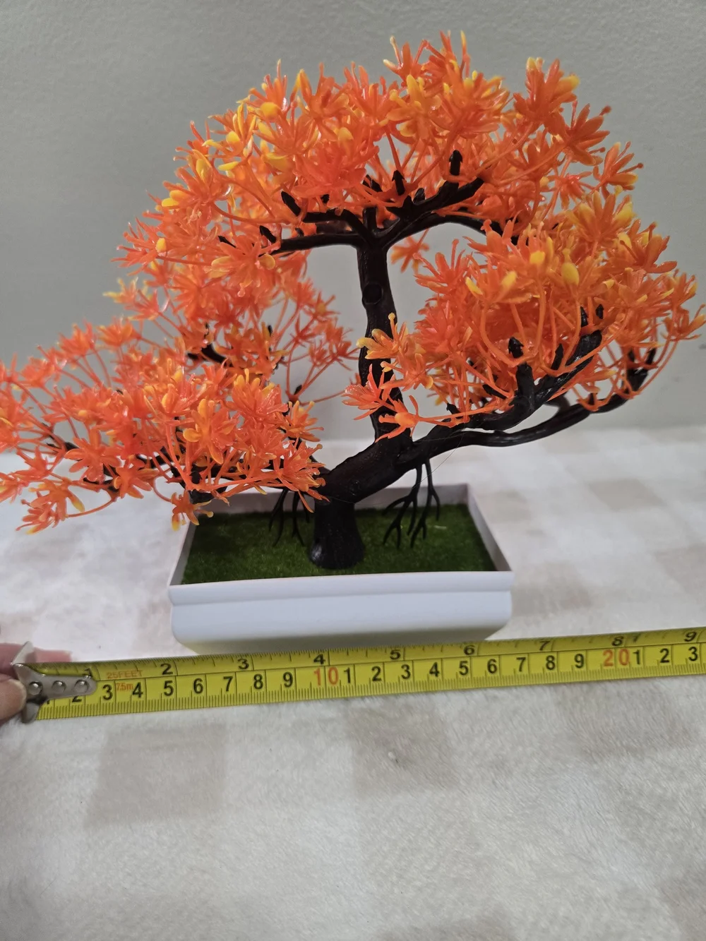 Asian Artificial Orange Bonsai Tree Plastic in White Planter Pot 8 in